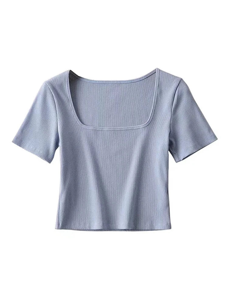 Women Square Neck Rib Crop Top