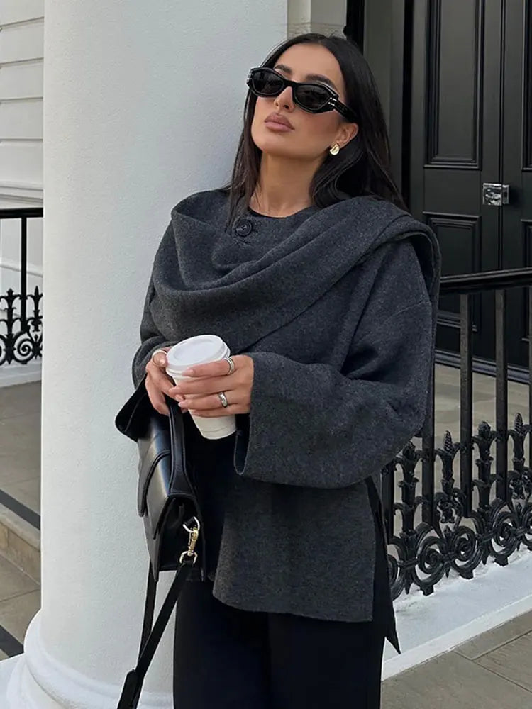 Autumn Gray Knitted Cape Coat