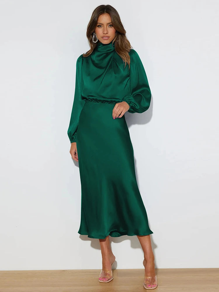 Satin Long Sleeved Dress