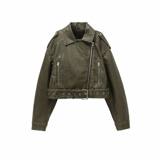 Women Vintage Loose Pu Faux Leather Jacket