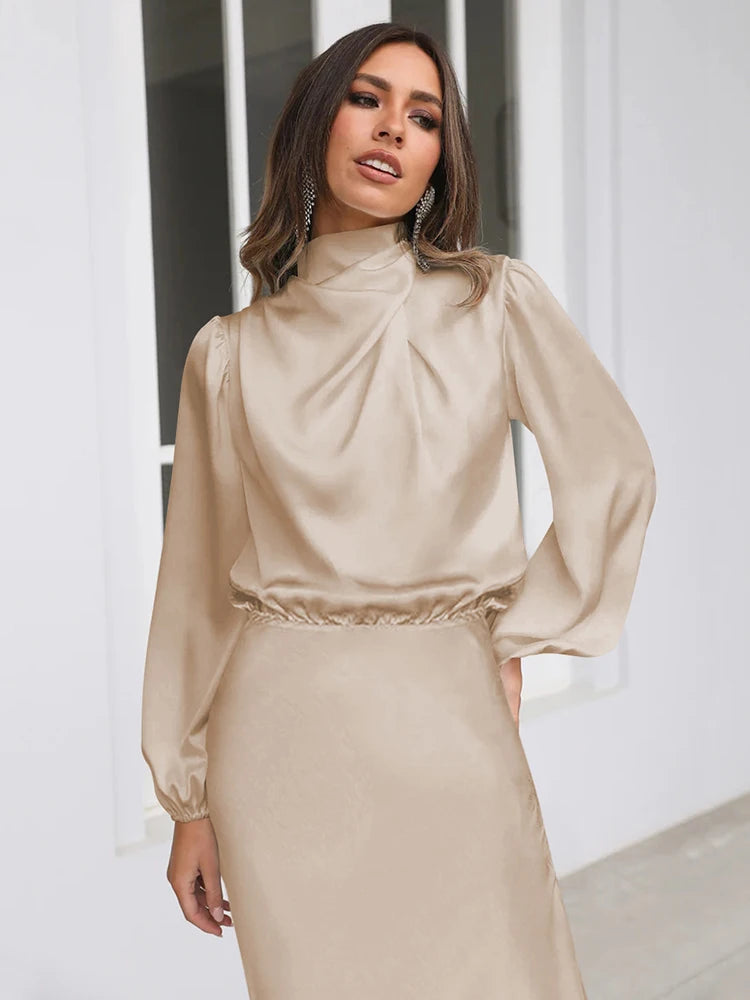 Satin Long Sleeved Dress