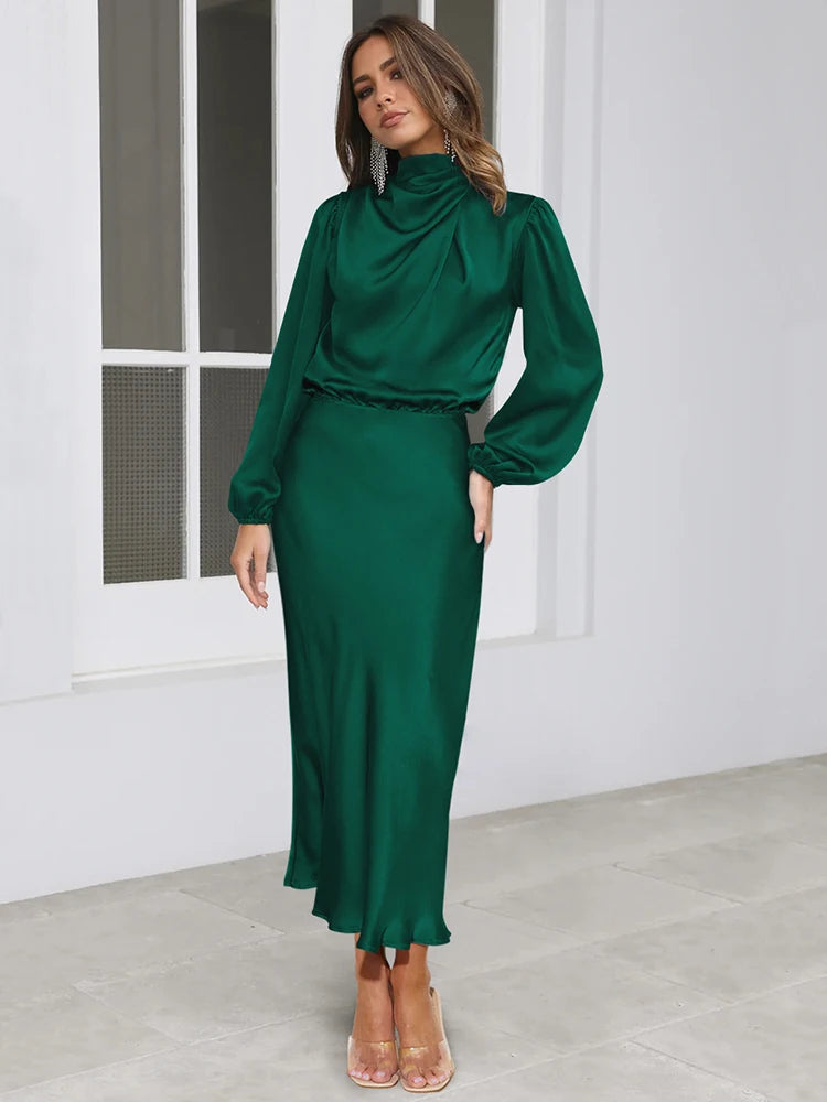 Satin Long Sleeved Dress