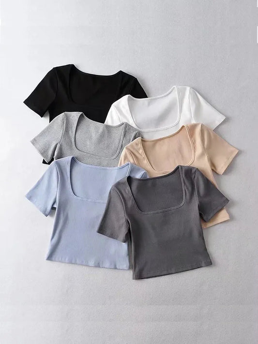 Women Square Neck Rib Crop Top